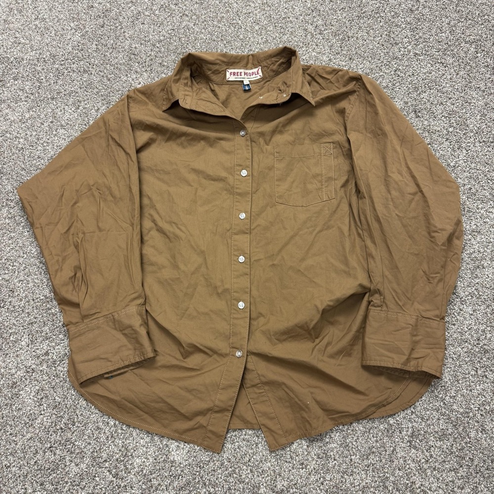 Free People Shirt Womens XS Brown Button Up Long Sleeve Relaxed Top Collared